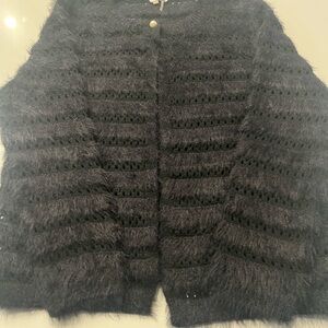 Sioni Fuzzy Black Cardigan With Pearl Button Closure.  Size Large.